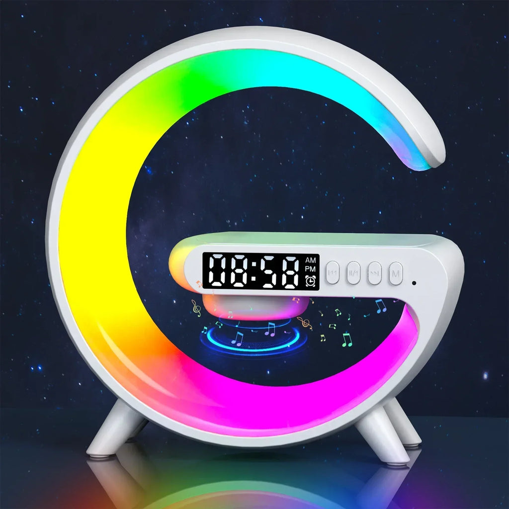 G-Shape RGB Wireless Charger with Alarm Clock, Speaker & Night Light