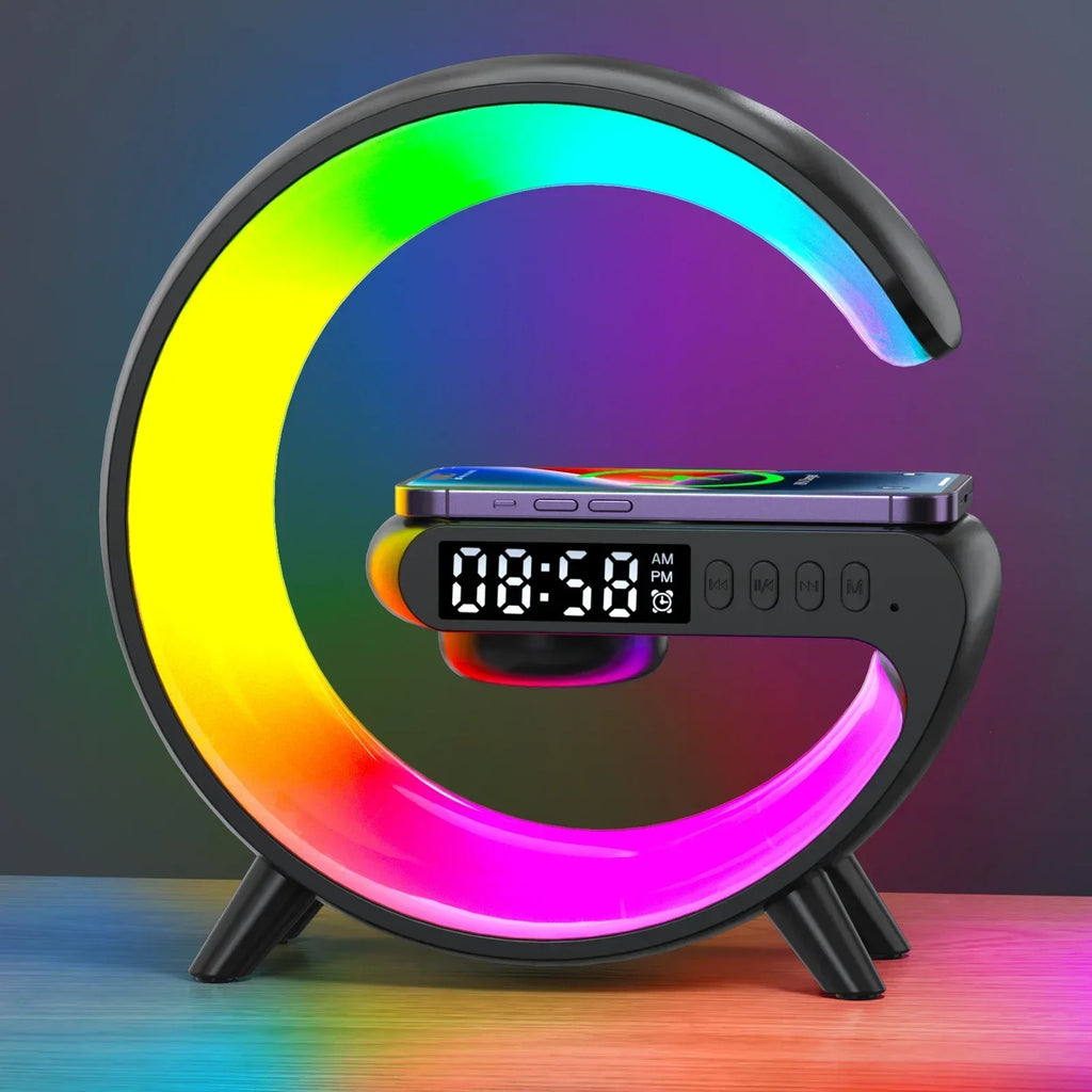 G-Shape RGB Wireless Charger with Alarm Clock, Speaker & Night Light