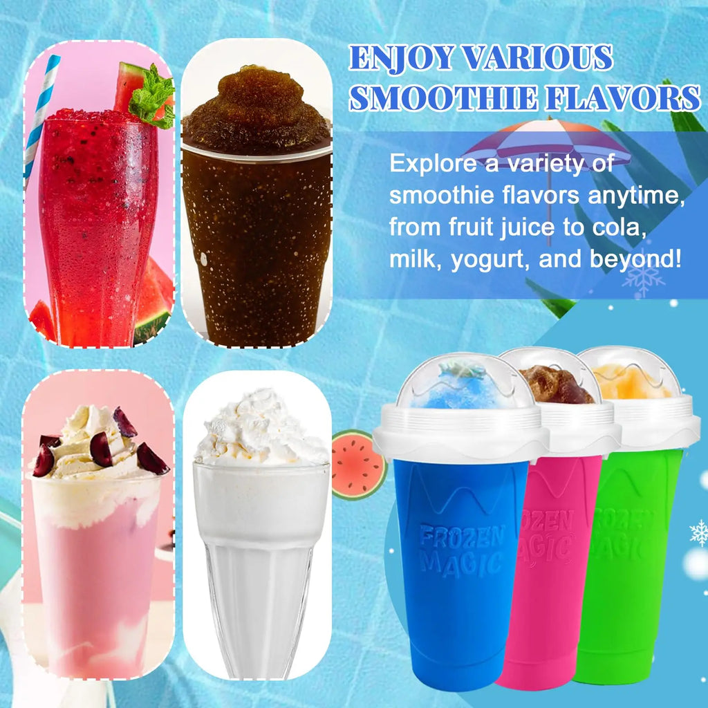 Slushie Cup DIY Magic Slushy Maker Cups Portable Cup for Juices Milk and Ice Cream Make Double Layers Silica with Lid Straw
