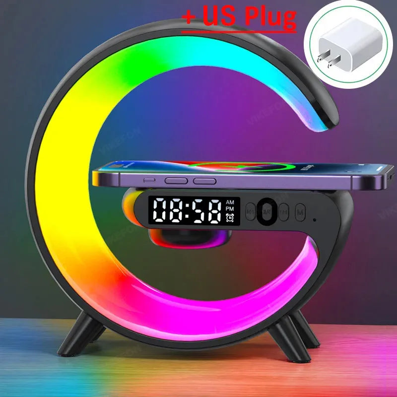 G-Shape RGB Wireless Charger with Alarm Clock, Speaker & Night Light