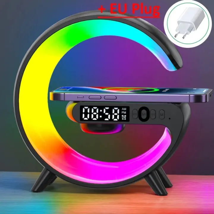 G-Shape RGB Wireless Charger with Alarm Clock, Speaker & Night Light