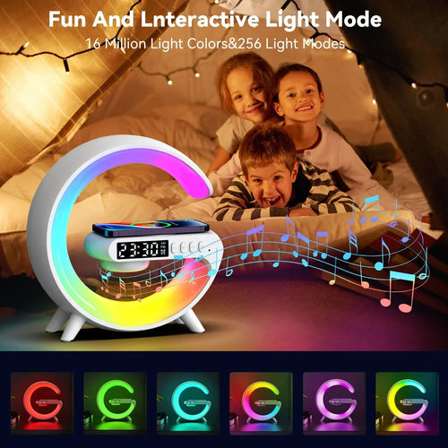 G-Shape RGB Wireless Charger with Alarm Clock, Speaker & Night Light