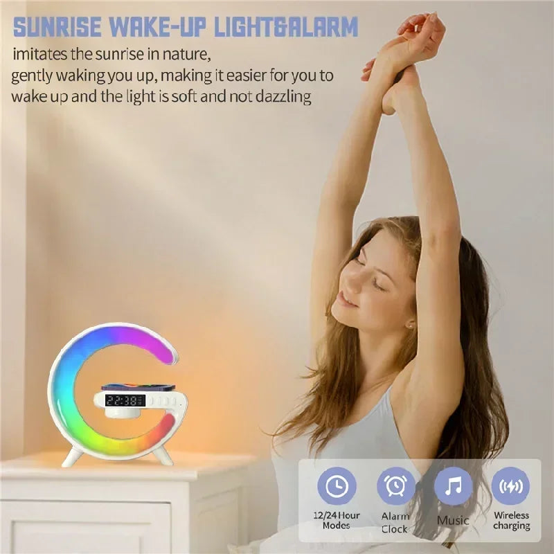 G-Shape RGB Wireless Charger with Alarm Clock, Speaker & Night Light