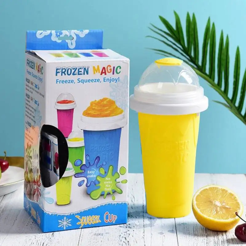 Slushie Cup DIY Magic Slushy Maker Cups Portable Cup for Juices Milk and Ice Cream Make Double Layers Silica with Lid Straw