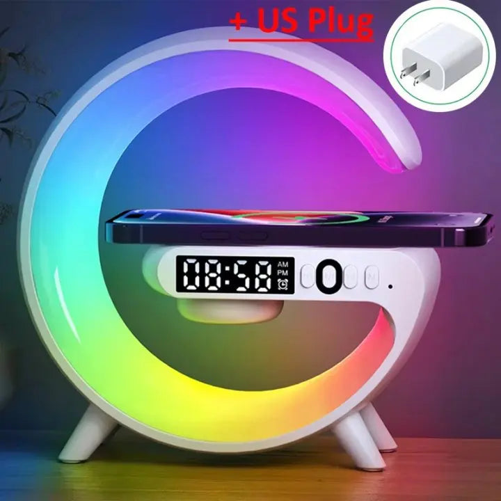 G-Shape RGB Wireless Charger with Alarm Clock, Speaker & Night Light